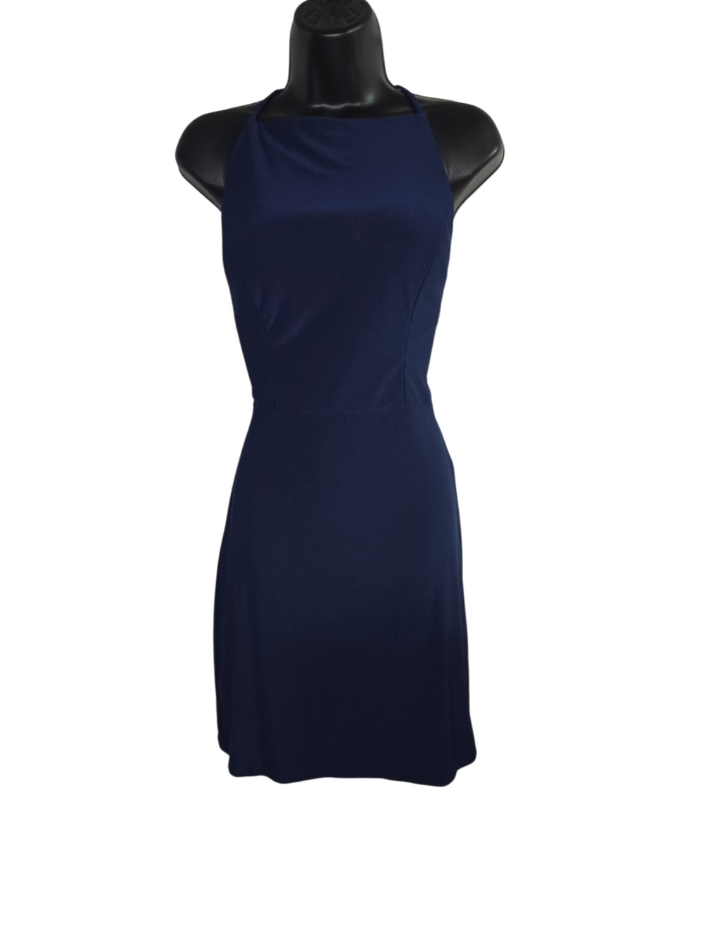 Sleeveless Navy Halter Mini Dress